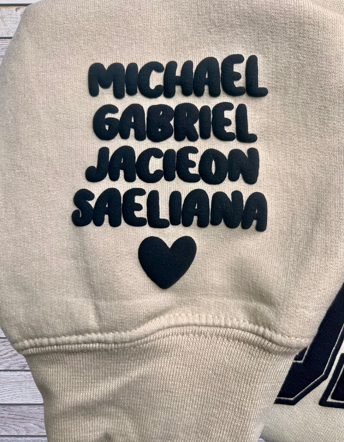 Grandma Puff Print Sweatshirt with Children's name on Sleeve