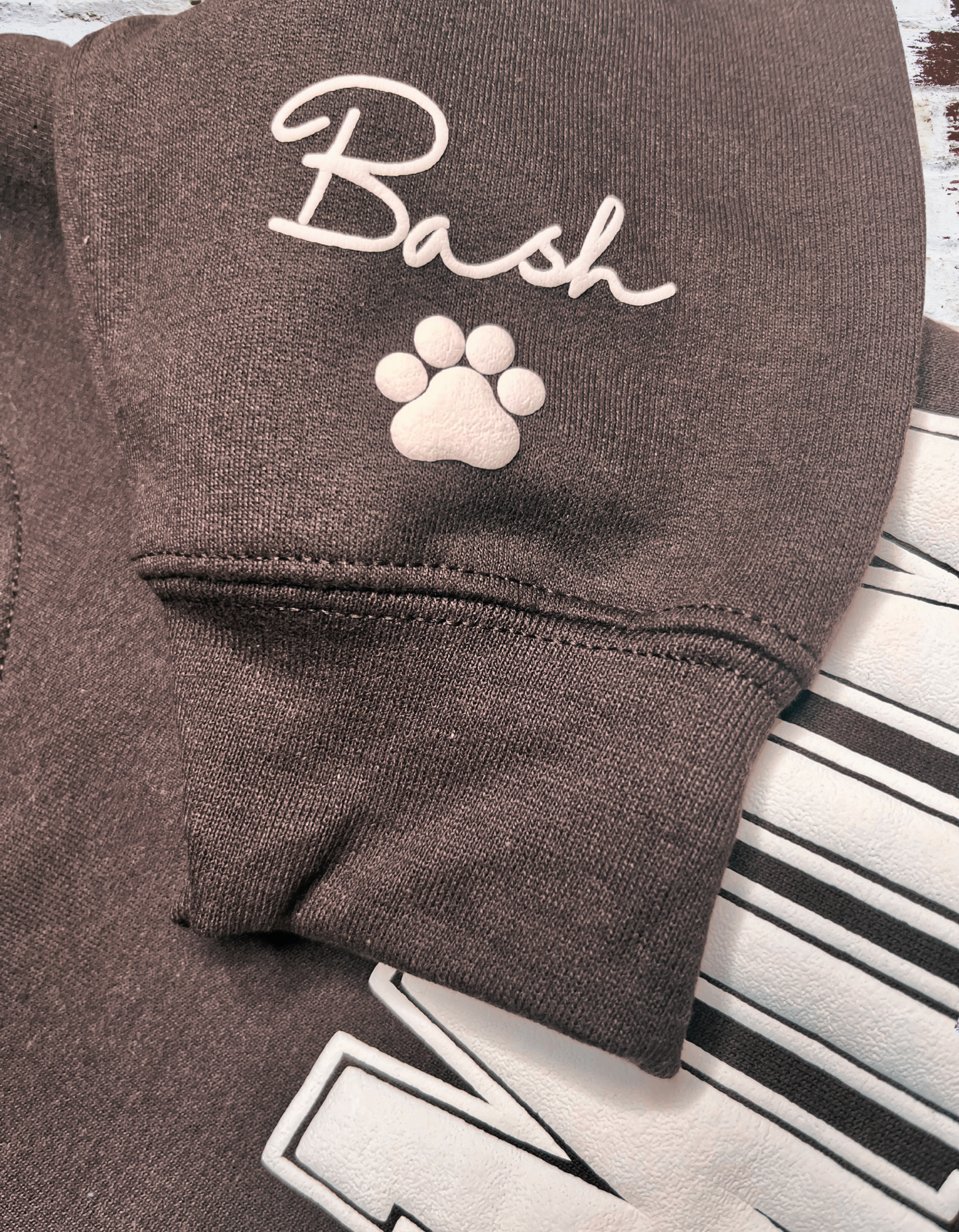 Dog Mom Puff Print Sweatshirt with Fur Baby's names on Sleeve