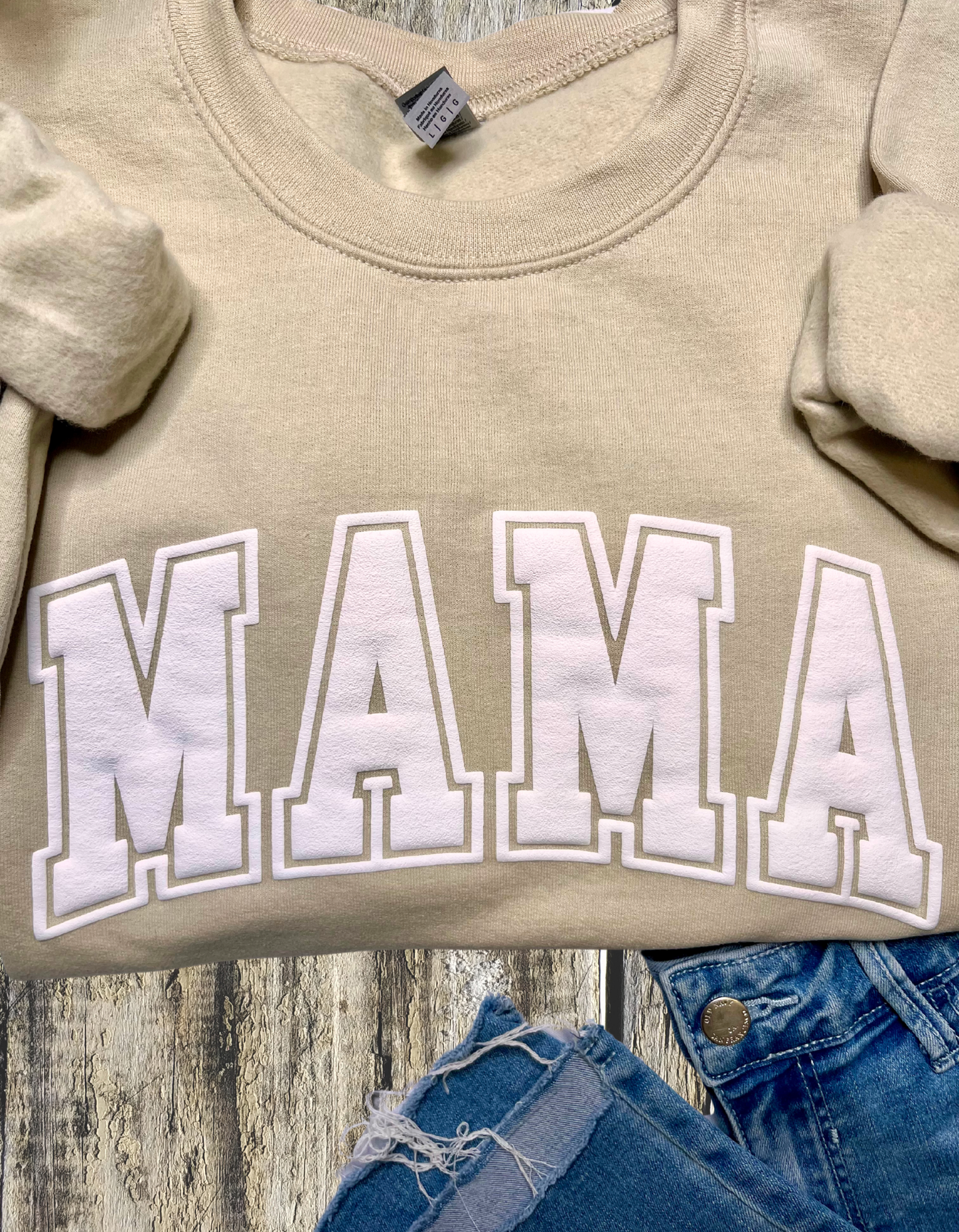 Mama Puff Print Sweatshirt with Children's name on Sleeve