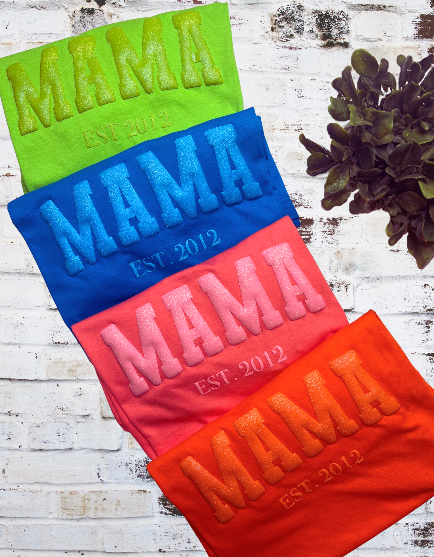 Glitter MAMA Puff Print Tshirt with EST Year