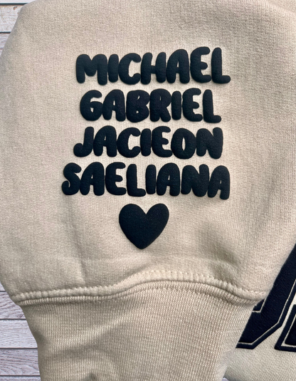 Grandma Puff Print Sweatshirt with Children's name on Sleeve