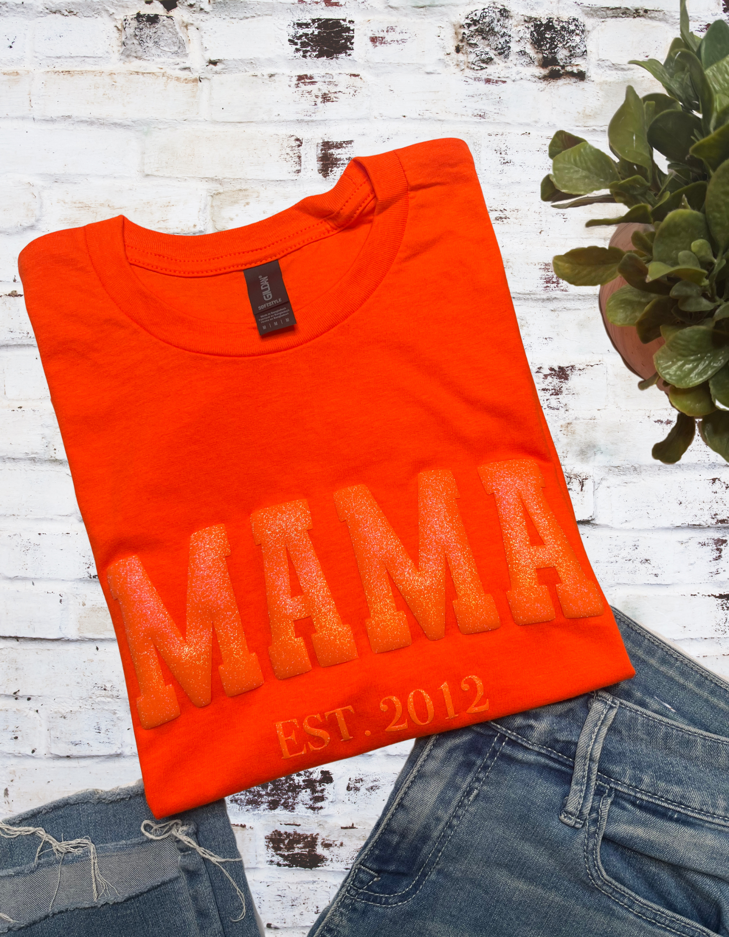 Glitter MAMA Puff Print Tshirt with EST Year