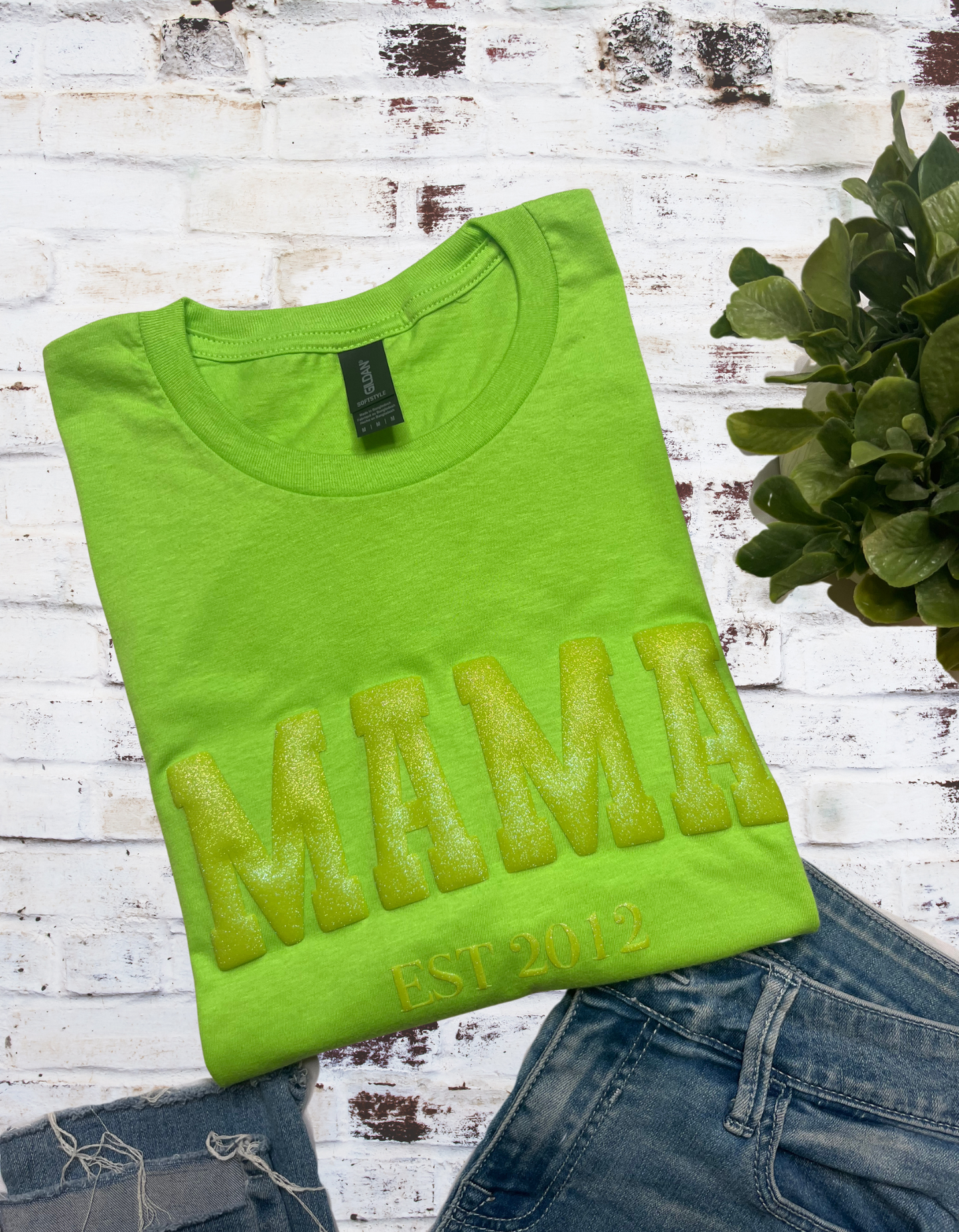 Glitter MAMA Puff Print Tshirt with EST Year