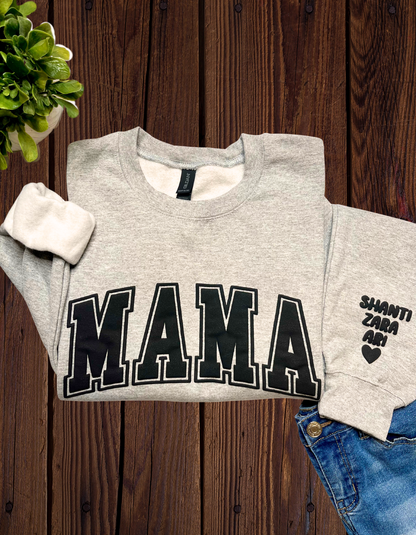 Mama Puff Print Sweatshirt with Children's name on Sleeve