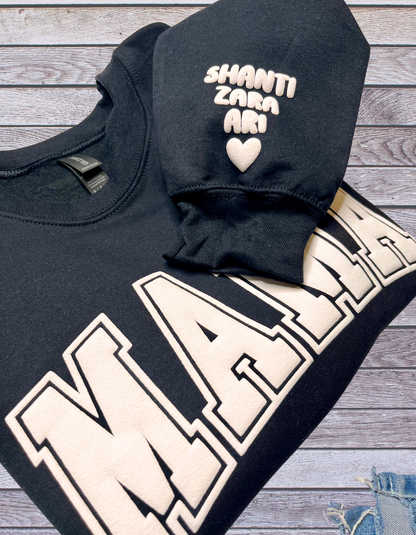Mama Puff Print Sweatshirt with Children's name on Sleeve