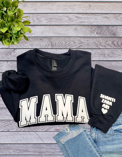 Mama Puff Print Sweatshirt with Children's name on Sleeve