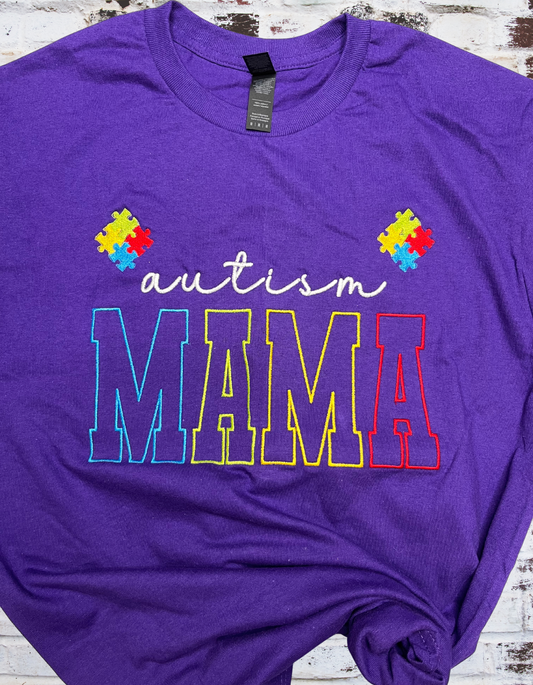 Autism Mama Satin Embroidered T-shirt