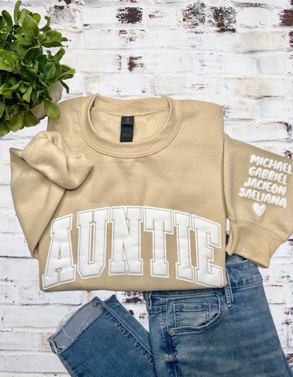 Auntie Puff Print Sweatshirt with Children's name on Sleeve