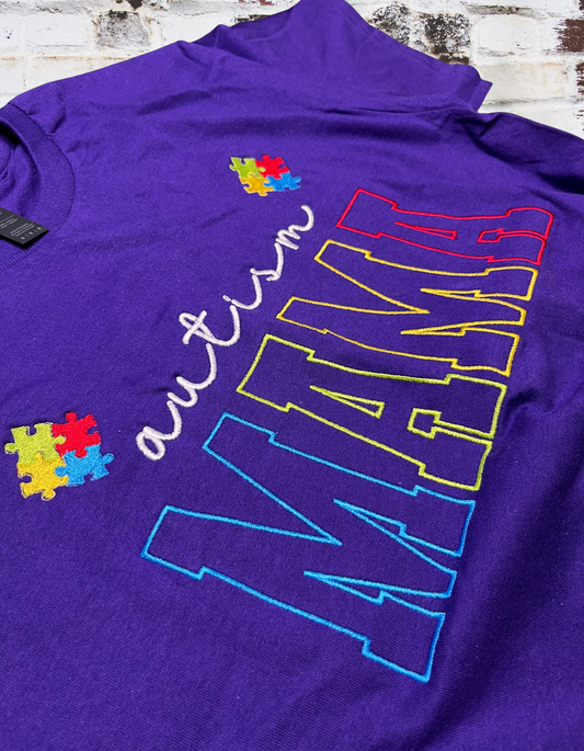 Autism Mama Satin Embroidered T-shirt