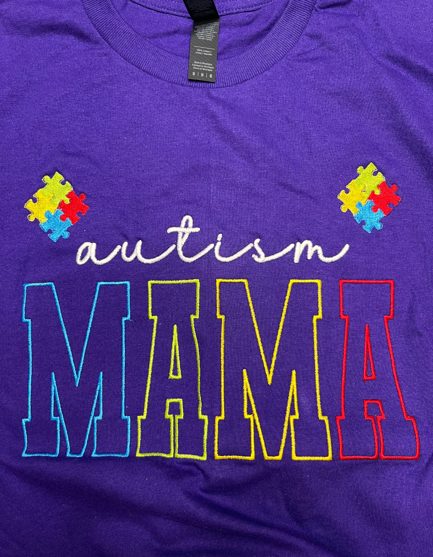 Autism Mama Satin Embroidered T-shirt