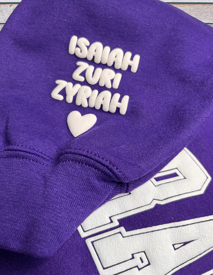 Grandma Puff Print Sweatshirt with Children's name on Sleeve