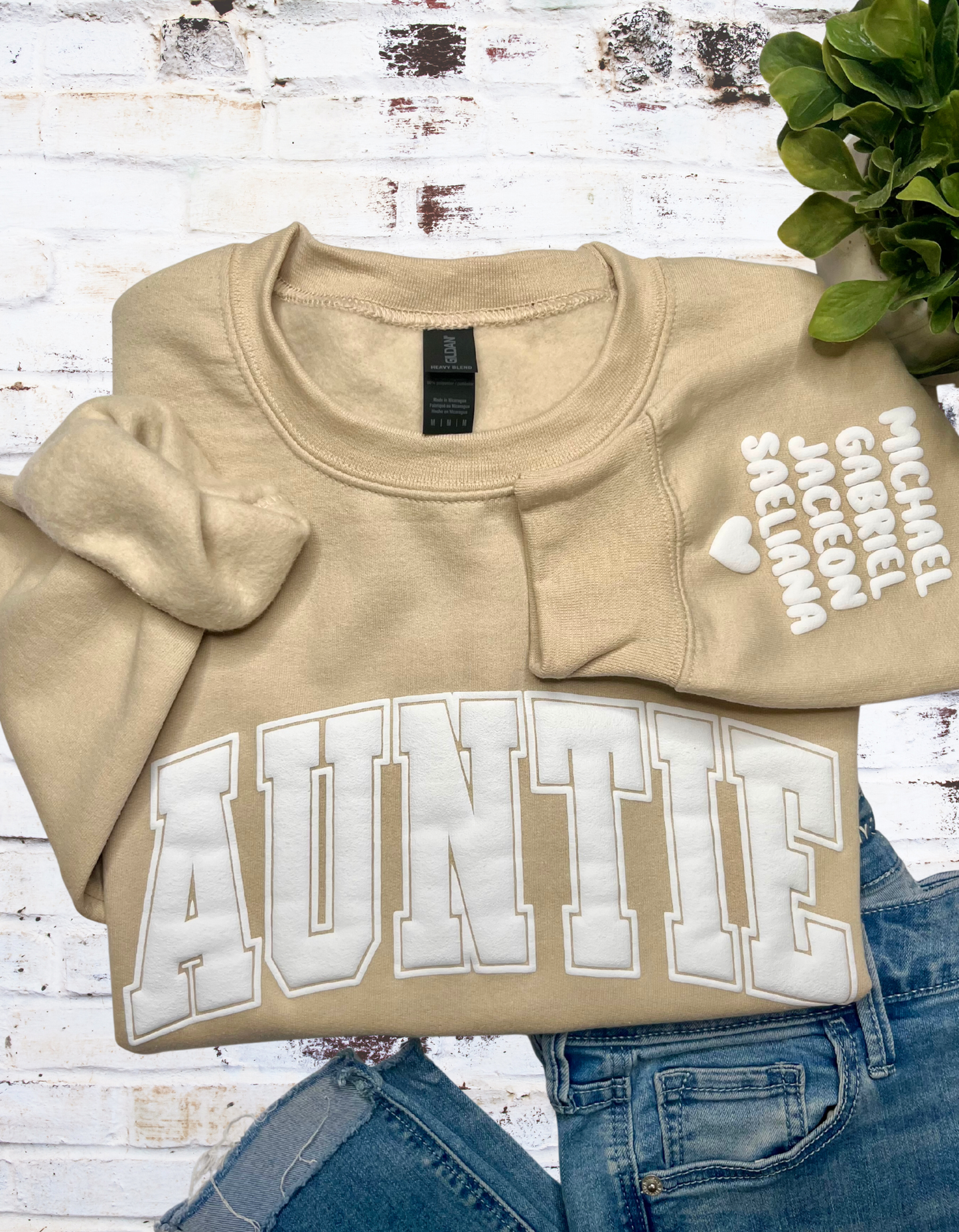 Auntie Puff Print Sweatshirt with Children's name on Sleeve